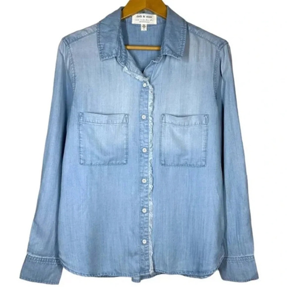 Anthropologie Tops - Anthropologie Cloth & Stone Classic Chambray Shirt with Frayed Trim